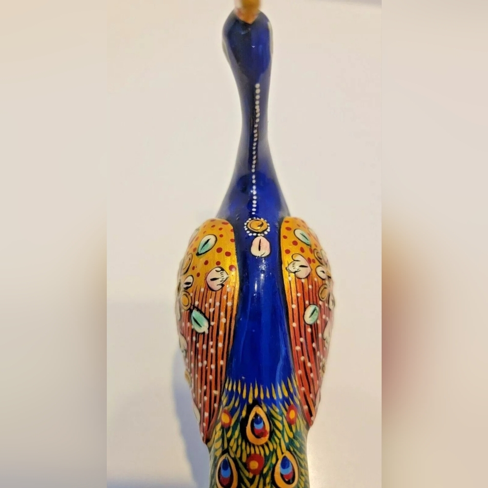 Handcrafted 9" Colorful Peacock Figurine Enamel Handpainted India Pre-owned - Picture 6 of 10